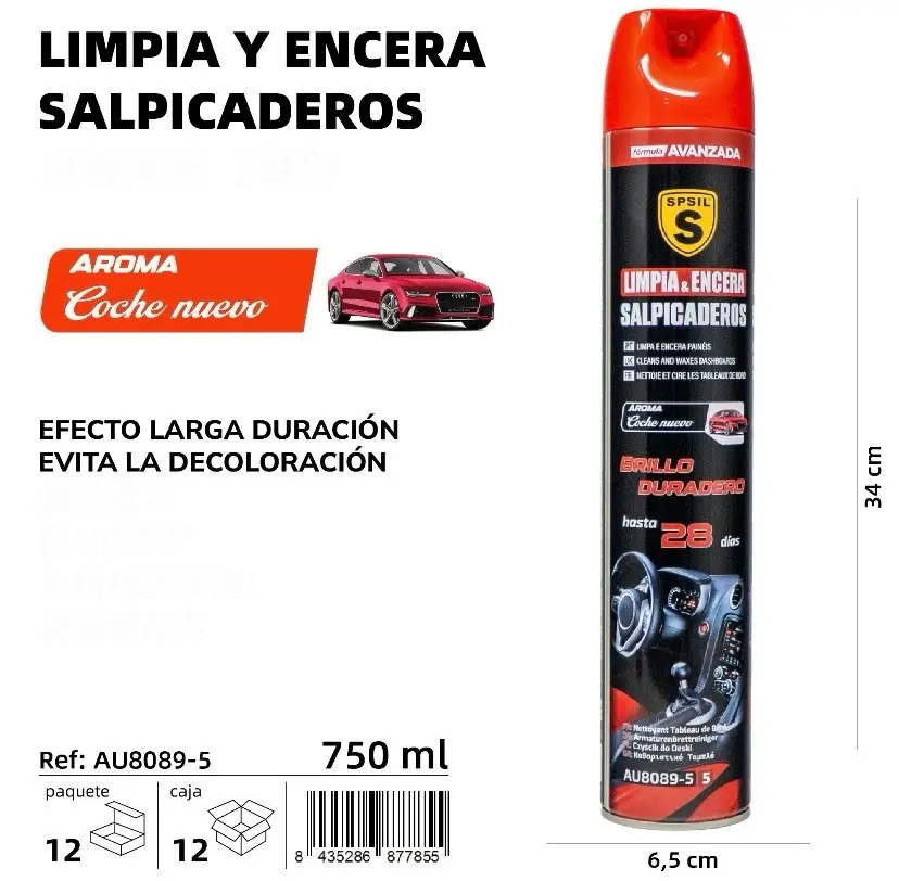 LIMPIA Y ENCERA SALPICADEROS COCHE NUEVO SPSIL 750 ML.