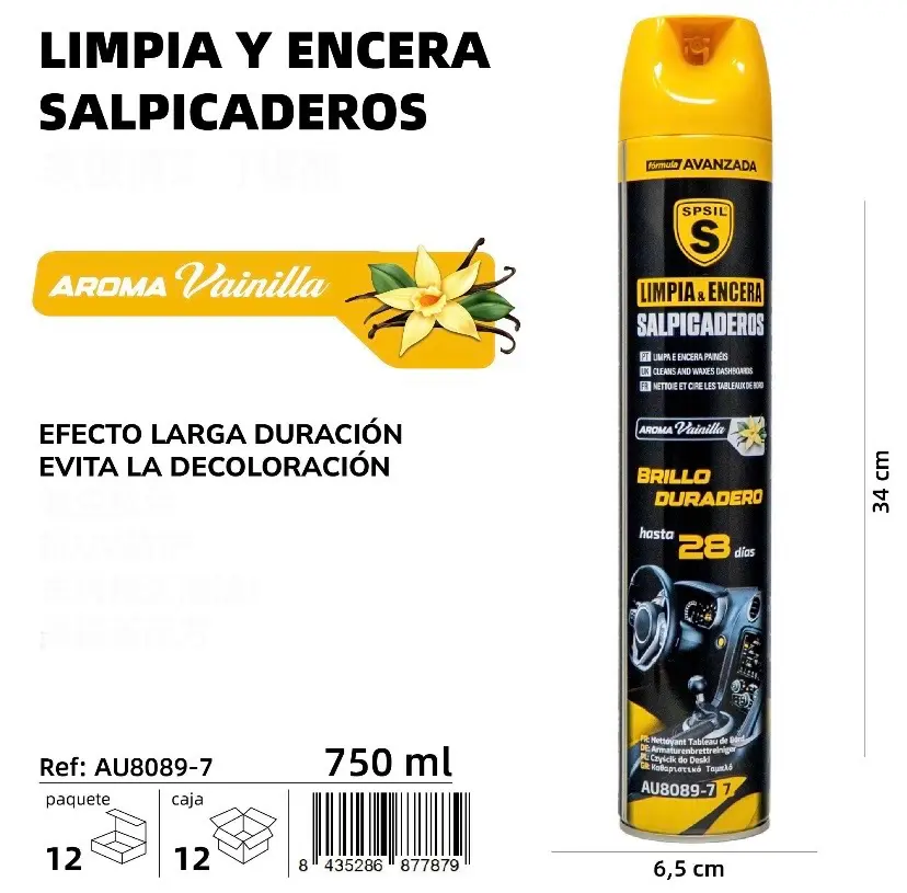 LIMPIA Y ENCERA SALPICADEROS VAINILLA SPSIL 750 ML.